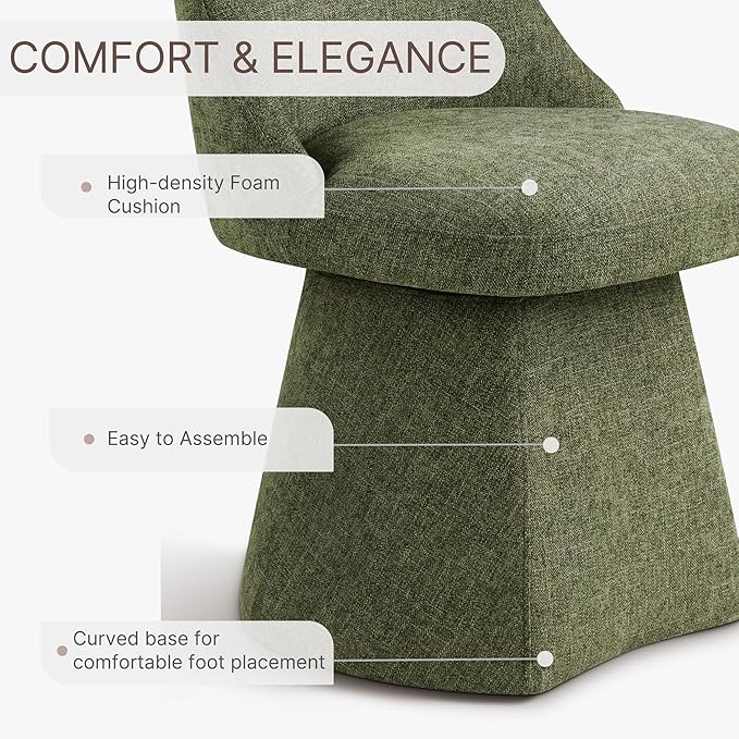 Swivel Dining Chairs Set of 1, Upholstered Mid Century Modern Deskchair with High Back, Linen Fabric Kitchen Chairs for Dining Room, Bedroom, Dressing Room, Moss Green