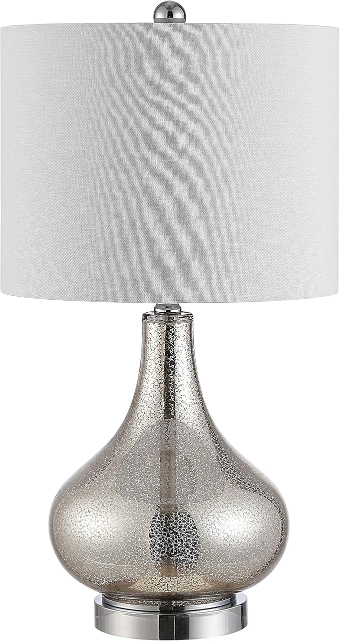 SAFAVIEH Lighting Collection – Brooks Modern Silver Glass 24-Inch Table Lamp, LED Bulb Included, Bedroom Living Room Home Office Nightstand Desk (TBL4254A)