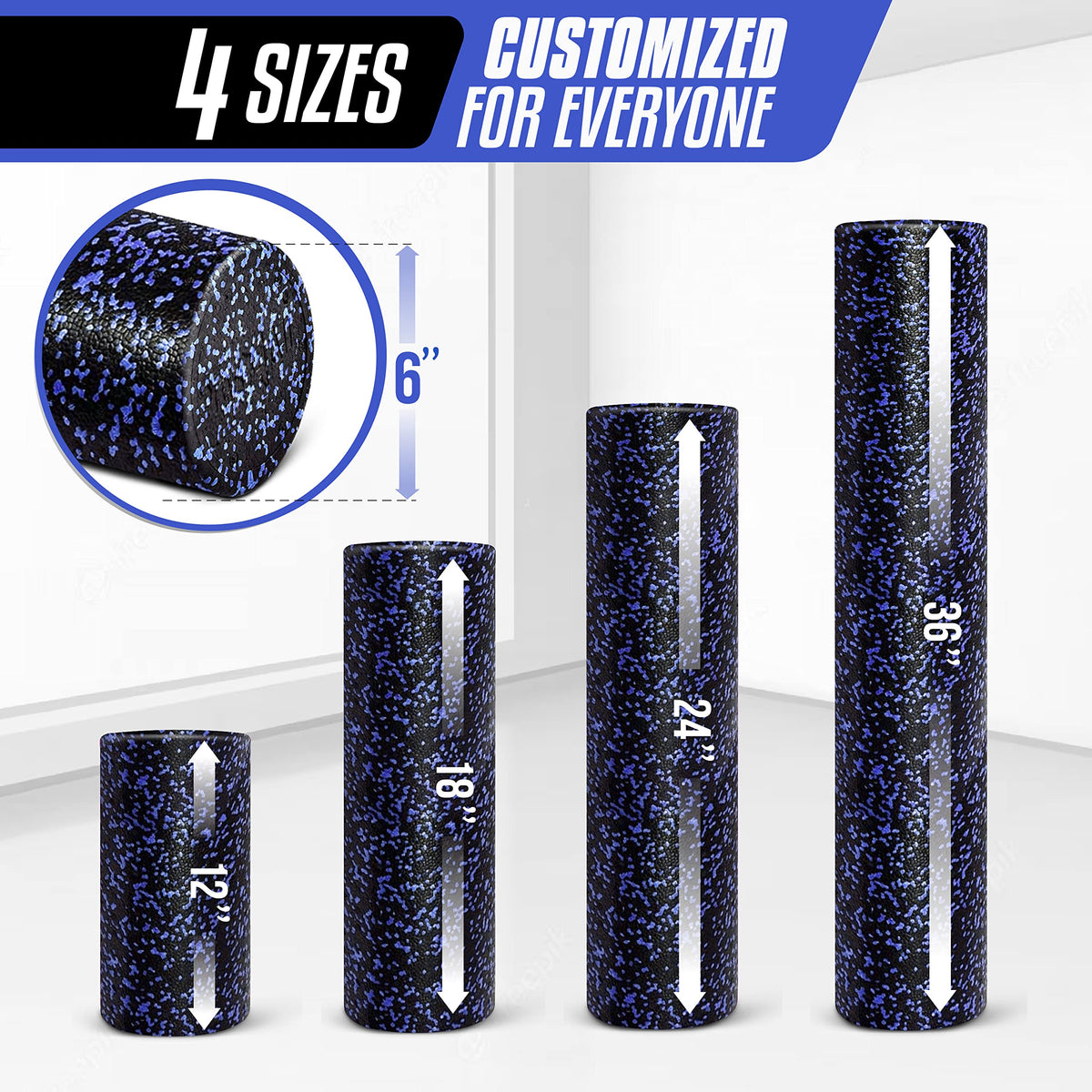 Yes4All Foam Roller, EPP High-Density Material, High Firmness Level, Back Roller for Athlete & Professional, Suitable for Full Body Massage, Yoga & Pilates, Blue Speckled, 36 Inch