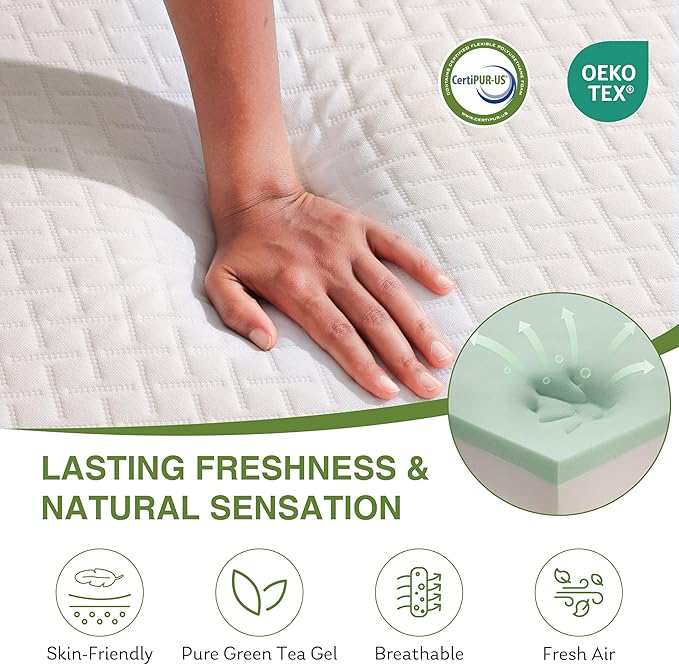 EGOHOME Twin XL Memory Foam Mattress, 10 Inch Bed Mattress in a Box with Cooling Green Tea Gel, Relieve Pressure with Medium Support, CertiPUR-US Certified, 80''L x 38''W, White