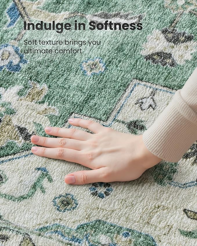AMADA HOMEFURNISHING 8x10 Area Rug, Washable Low-Profile Large Area Rug with Non-Slip Backing & Durable Edge Binding, Vintage Large Rugs for Living Room, Bedroom