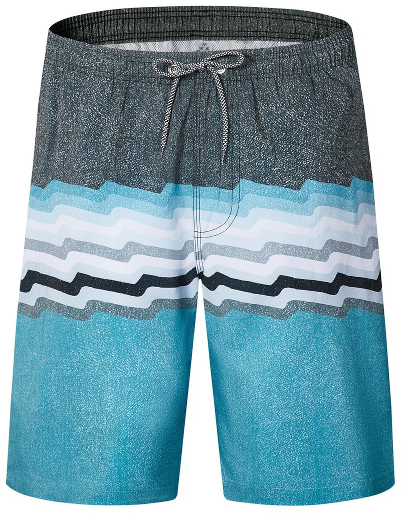ELETOP Men's Swim Trunks Quick Dry Bathing Suit Swimming Board Shorts Mesh Lining Beach Swimwear Stripe Blue Grey L