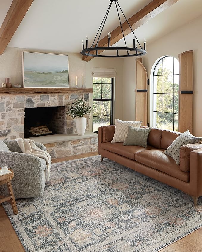 Loloi Magnolia Home by Joanna Gaines Millie Collection MIE-01 Blue/Multi 5'-3" x 5'-3", .25" Pile Height, Round Area Rug