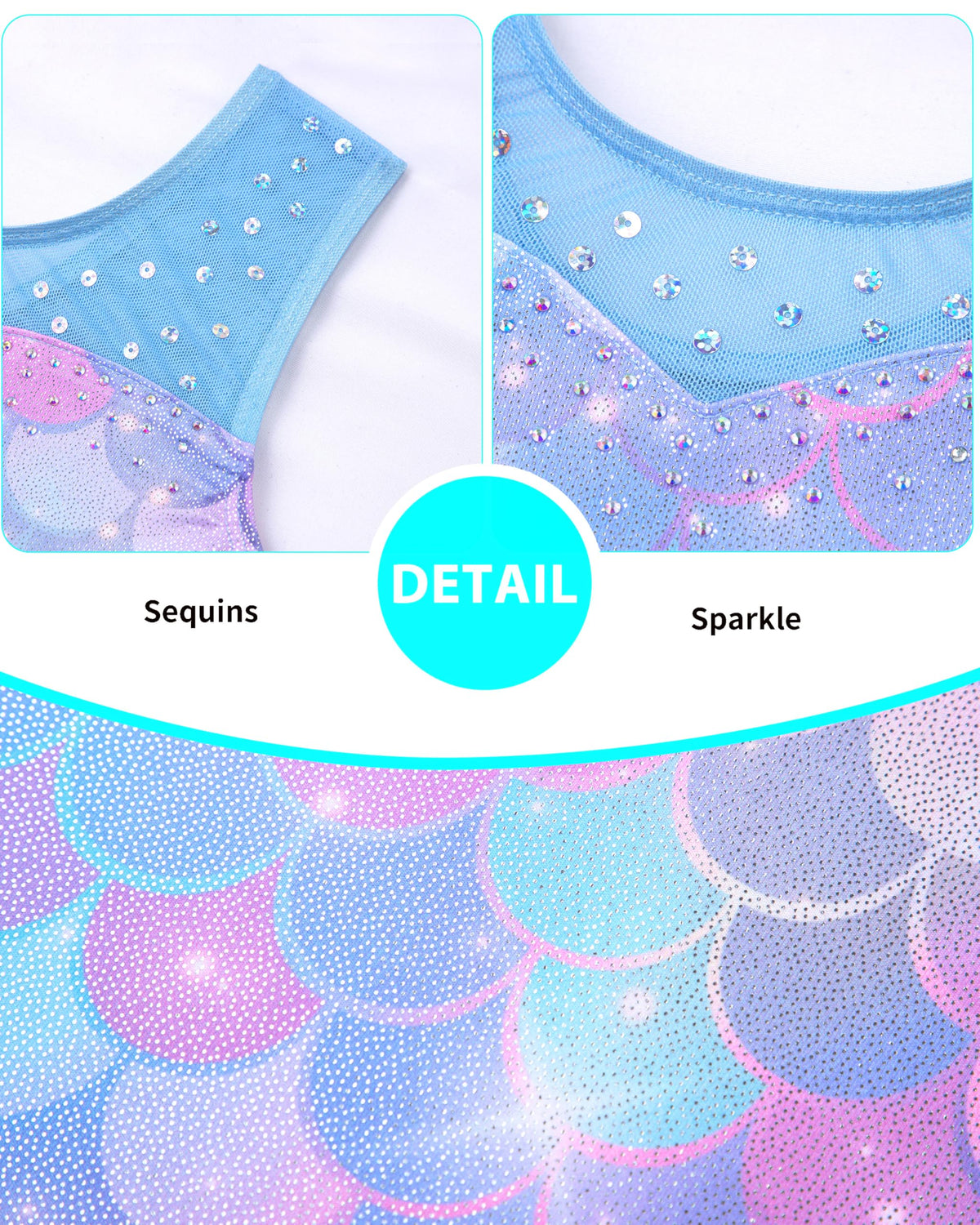 HOZIY leotards for girls gymnastics size 6-7 years Spliced Mesh Strap Tumbling Outfits Biketard Practice Blue Mermaid Rhienstone Sparkly ropa de gimnasia para niñas