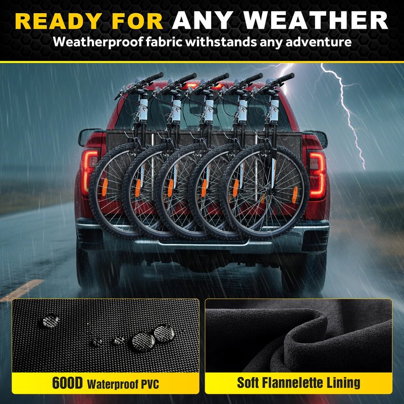 Bumbee Tailgate Bike Pad for 5 Mountain Bikes, with Rear Camera Window, Reflective Strips and 2 Tool Pocket