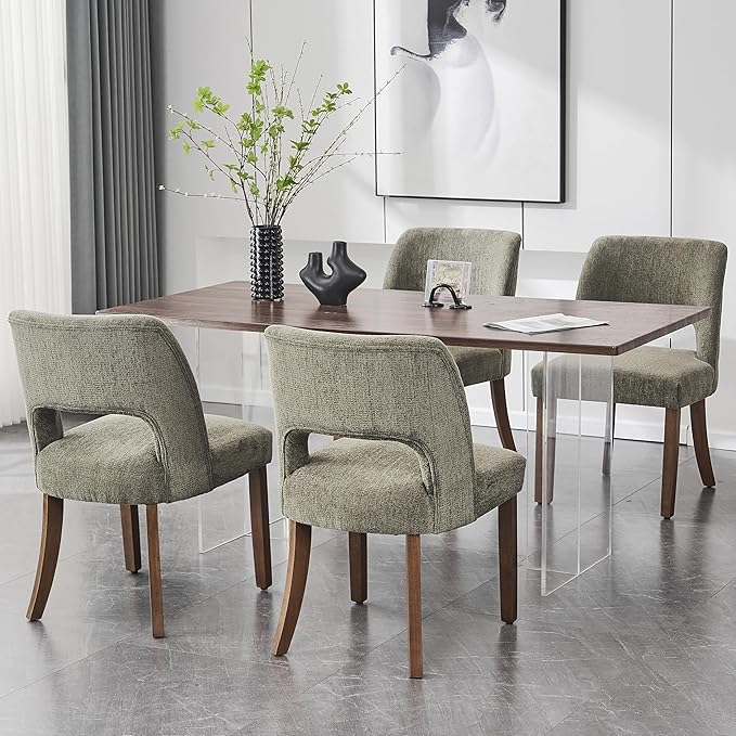 VKNOW Wooden Dining Chairs Set of 2, Modern Fabric Upholstered Dining Room Chair Kitchen Chairs, Farmhouse Dinner Chair for Kitchen Dining Room, Green