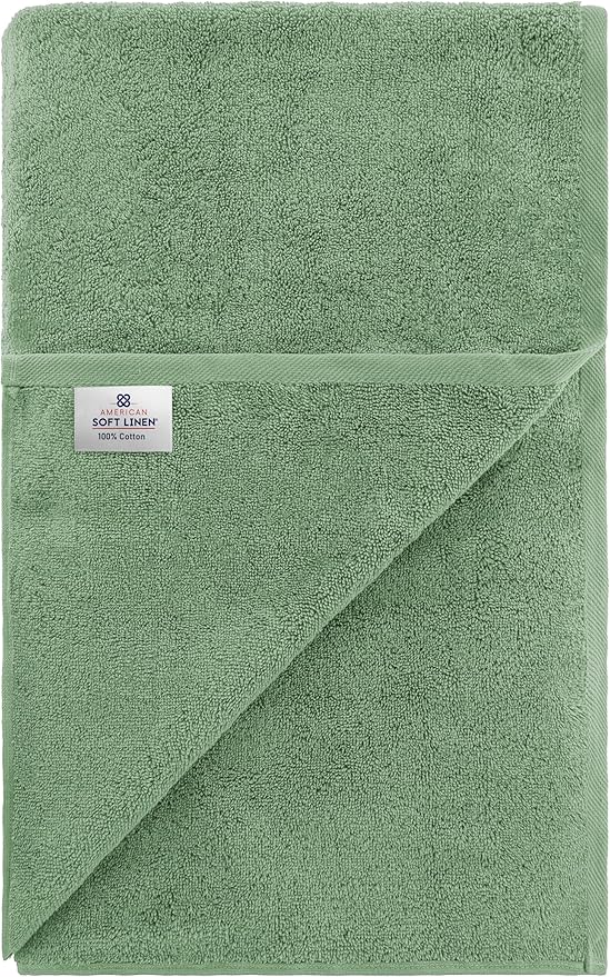 American Soft Linen Oversized Bath Sheet 40x80 Extra Large for Bathroom, 600 GSM 100% Cotton Turkish Jumbo Bathsheet Towels for Adults, Sage Green Bath Sheet