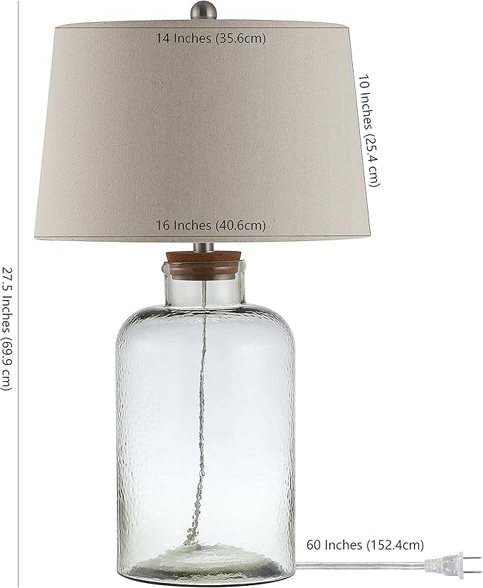 SAFAVIEH Lighting Collection Caden Clear Glass 28-inch Bedroom Living Room Home Office Desk Nightstand Table Lamp Set of 2 (LED Bulbs Included)