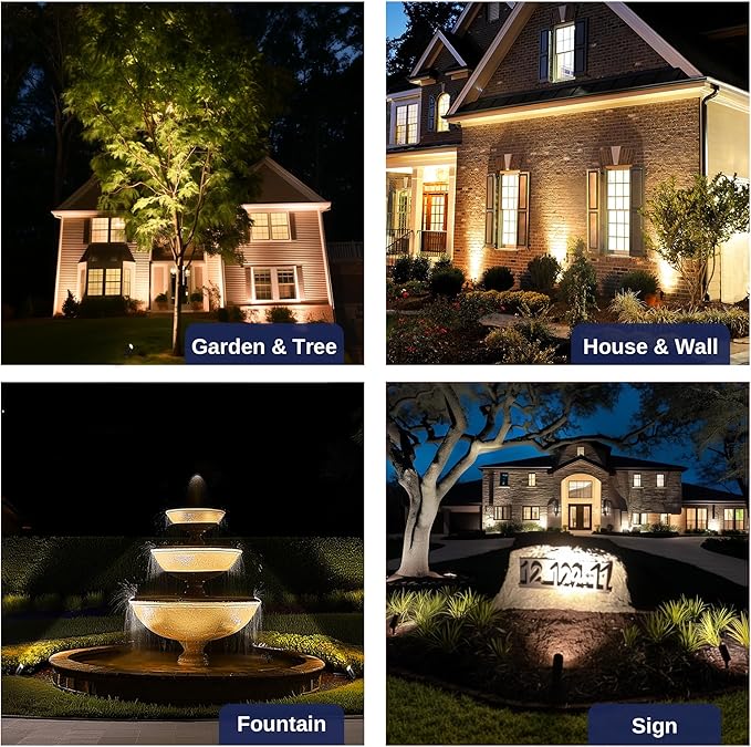 Low Voltage Spot Lights - Black Solid Brass Landscape Spotlight Wired, 12V Outdoor LED Bullet Uplights, Waterproof Electric for Patio Wall with 2700K Warm White MR16 Bulb (6 Pack)