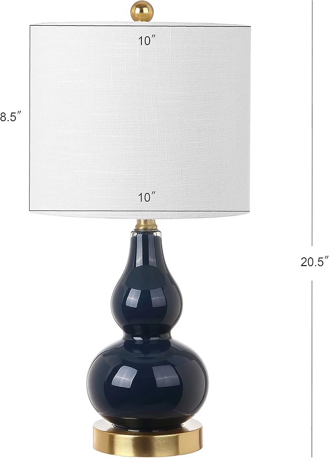 JONATHAN Y 20.5" Navy Glass Table Lamp, Modern Gourd Bedside Nightstand Lamp for Bedroom, Living Room, White Linen Shade, LED Bulb Included (JYL1028F-SET2)