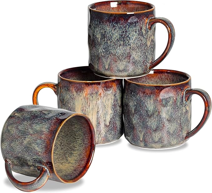 Ceramic Coffee Mugs - 12 Ounces Ceramic Mugs - Tea Cups with Handle - Funny Cappuccino Cups - Dishwasher Safe, Set of 4