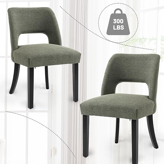 VKNOW Wooden Dining Chairs Set of 4, Modern Fabric Upholstered Dining Room Chair Kitchen Chairs, Farmhouse Dinner Chair for Kitchen Dining Room, Green-Black Legs