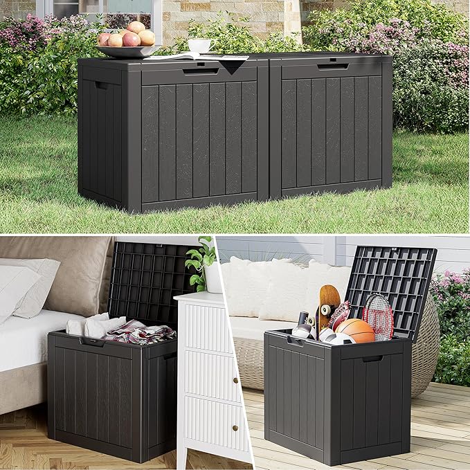 33 Gallon Outdoor Storage Box, Waterproof Resin Deck Box for Indoor & Outdoor Use – Lockable Patio Storage Bin for Garden Tools, Package Deliveries, Pool Accessories, Sports Gear & Furniture-Black