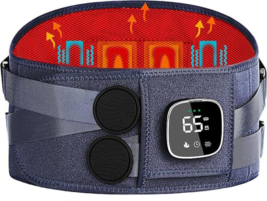 FSA HSA Eligible, Cordless Heating Pad with Massager for Back Pain Relief, 47-60" Lower Back Wearable Heating Pad for Cramps with 3 Heat&Timer, 5 Vibration Back Lumbar Support Belt for Men Women