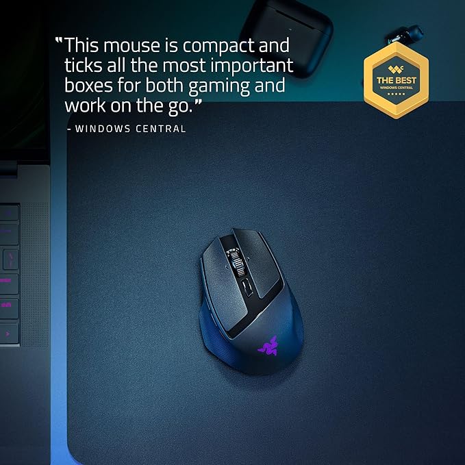 Razer Basilisk Mobile Portable Ergonomic Wireless Gaming Mouse: 10 Programmable Controls HyperScroll - Optical Switches Gen-3 - Long Battery Life - AI Prompt - 2.4 GHz, Bluetooth, USB C