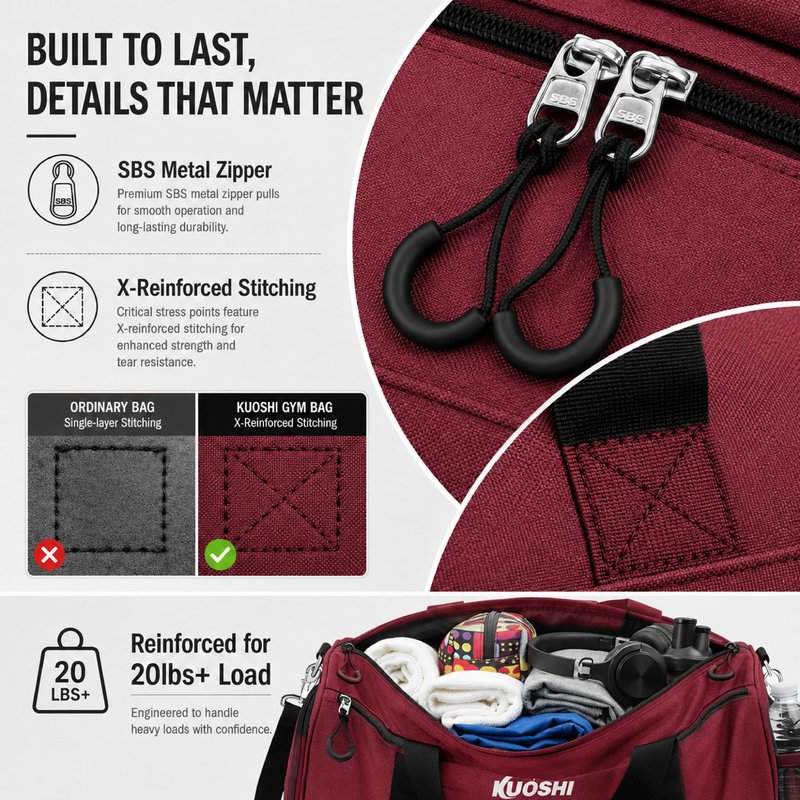 KUOSHI Men's Gym Bag with Shoe Compartment - Sport Duffle Bag for Men & Women, Water Resistant Travel Bag with Wet Pocket, Small Weekender Overnight Bag, Workout Bag with Luggage Sleeve-56L Red