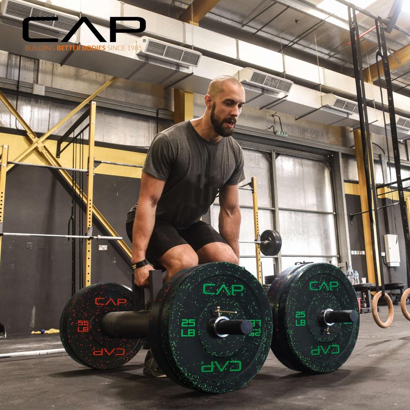 CAP 160 lb Economy Speckled Olympic Bumper Plate Set 2-Inch Olympic Plates, Medium Bounce Rubber Weight Plates with Steel Hub for Weightlifting, Strength Training & Home Gym Workouts