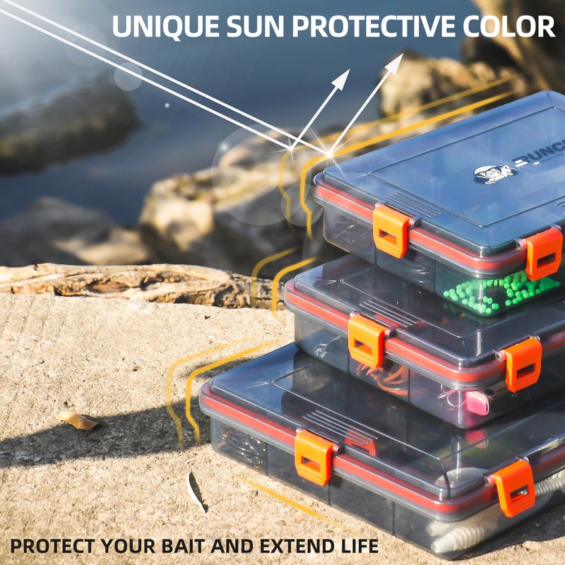 RUNCL Fishing Tackle Box, Waterproof Airtight Stowaway, 3600/3700 Tray Tackle Box with Adjustable Dividers, Plastic Storage Organizer (4pcs 3700)