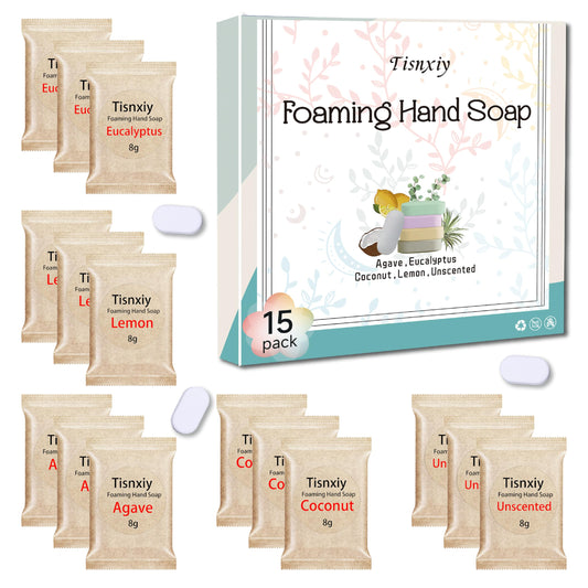 Foaming Hand Soap Tablet Refills,15 pack Makes 120 fl oz Total (15x 8 fl oz),5 Scent Soap Refills Tablets,Eco Friendly Sustainable Soap Tablets for Hands（Various Pack）