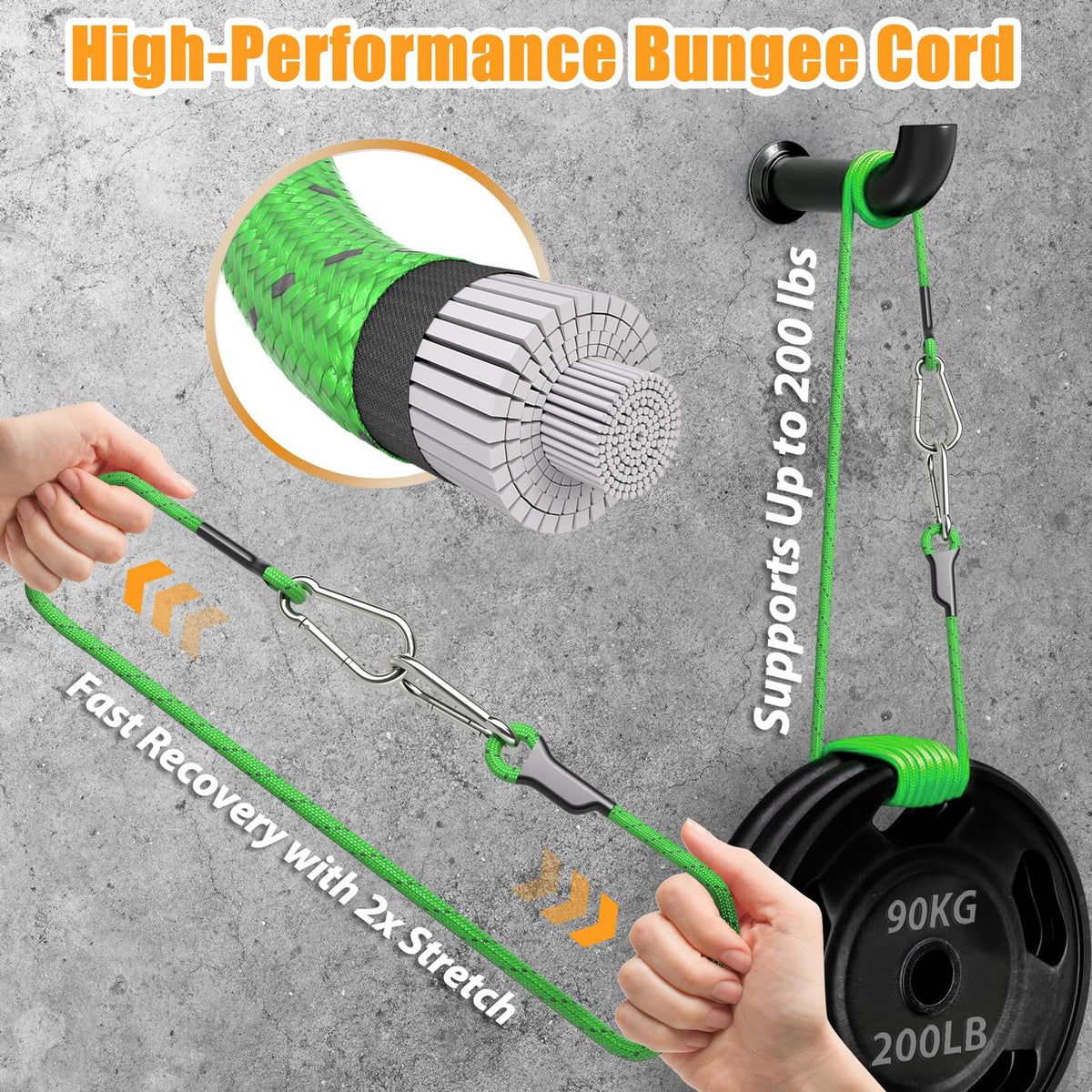 sprookber 8 Inch Bungee Cords with Stainless Steel Carabiner, Heavy Duty Strong Bungee Cords for Camping, Tarps, Bike Rack, Hand Carts etc, Set of 4
