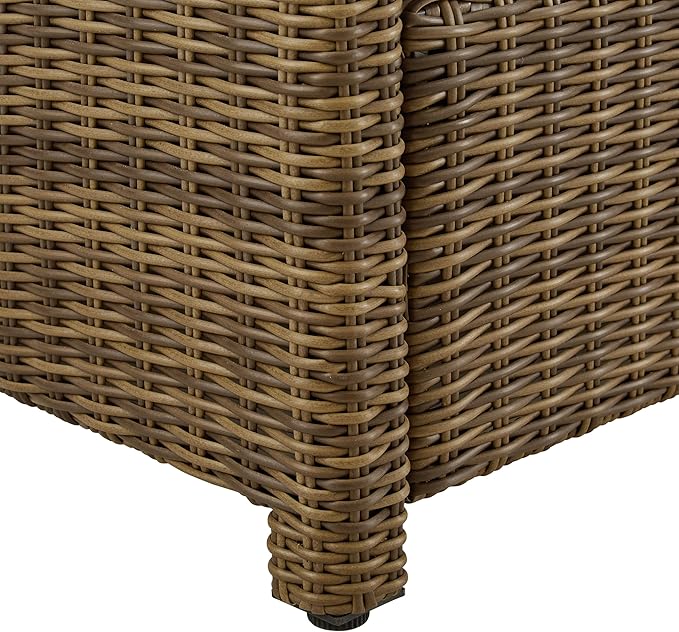 Crosley Furniture Bradenton Wicker Outdoor Ottoman Foot Rest for Patio, Deck, Porch, Brown with Navy Cushions