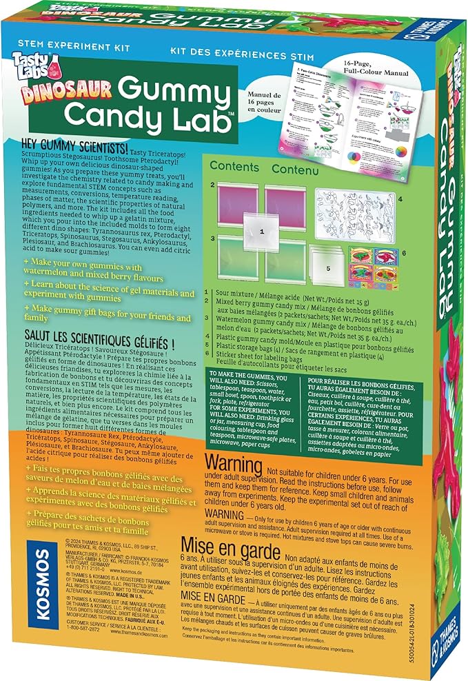 Thames & Kosmos Dinosaur Gummy Candy Lab, Tasty Labs STEM Experiment Kit, Make Your Own Dinosaur-Shaped Gummies, Explore Chemistry in Cooking, Safe to Eat, Ages 6+, Made in USA | 2-Language Ver, EN/FR