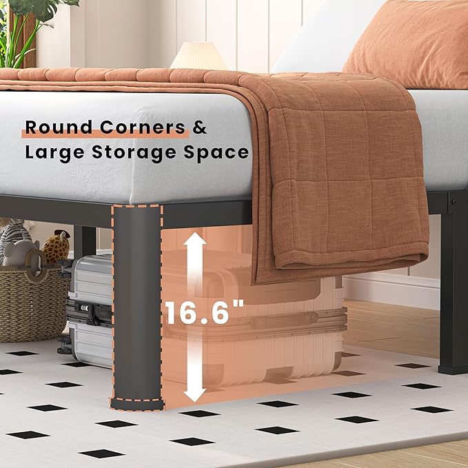 18 Inch Queen Heavy Duty 3500 lbs Bed Frame with Round-Corner Legs & Anti-Squeak Design – Quick Assembly Metal Platform, No Box Spring Needed