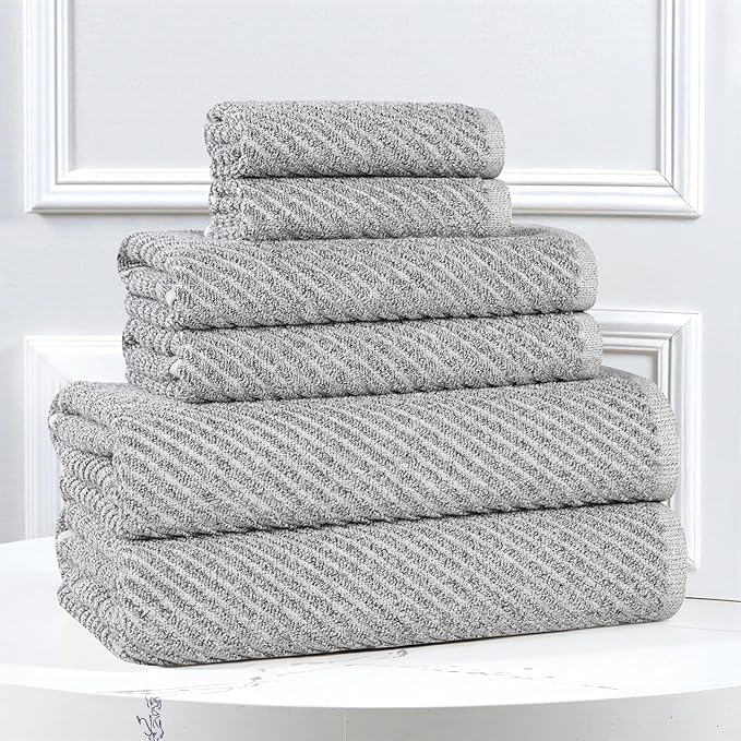 Superior Amelia Viscose Cotton Blend Medium Weight Towels, for Bathroom, Shower, Spa, Plush, Quick Dry, Ultra-Soft Towels, Bath Essentials, Ribbed Design, 6 Piece Assorted Towel Set, Charcoal