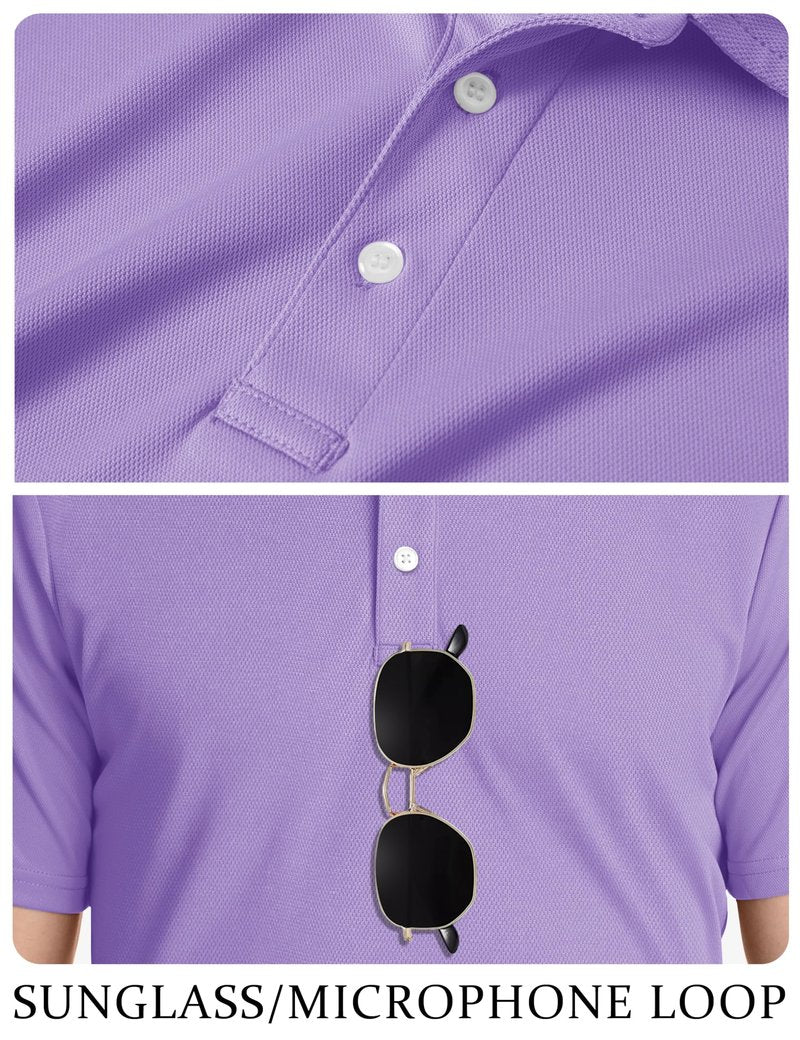 TACVASEN Mens Golf Shirt Dry Fit Mens Polo Shirts Short Sleeve Performance Golf Polos for Men with Collar Work Shirts Light Purple, L