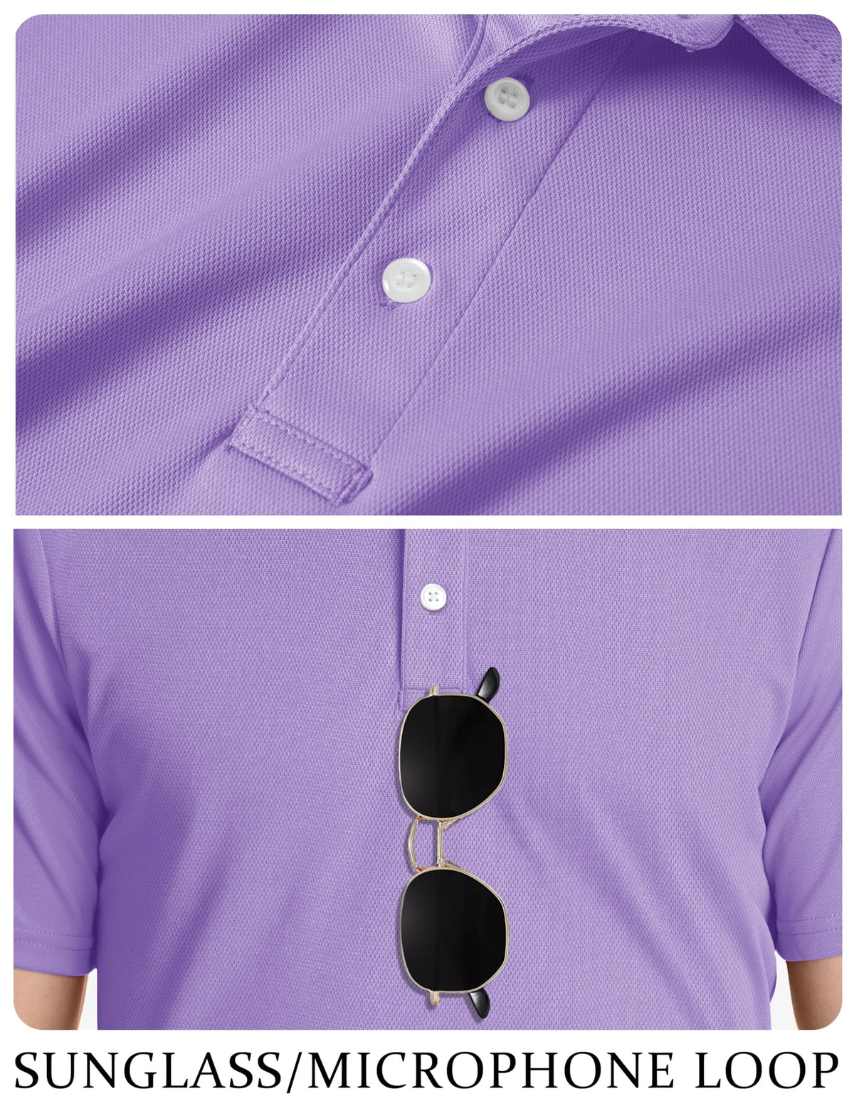 TACVASEN Mens Golf Shirt Dry Fit Mens Polo Shirts Short Sleeve Performance Golf Polos for Men with Collar Work Shirts Light Purple, XL