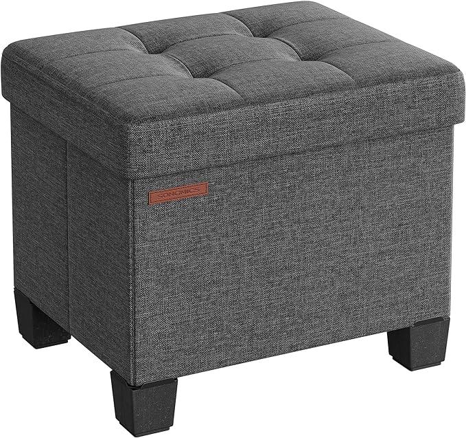 SONGMICS Storage Ottoman, Small Ottoman Foot Rest with Legs, 12.6 x 15.7 x 13.2 Inches Foot Stool, Load up to 660 lb, for Living Room, Bedroom, Dorm, Slate Gray ULSF012G01