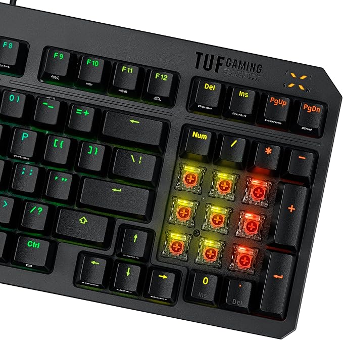 ASUS TUF Gaming K3 Gen II Wired USB Gaming Keyboard – 97-Key Compact Layout, Optical-Mechanical Red (Linear) Switches, PBT Keycaps, Detachable Top Plate, IP57 Waterproofing, PC/Mac Support - Black