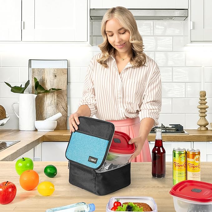 opux Insulated Lunch Bag Kids, Lunch Box for School Boy Girl, Leakproof Small Reusable Compact Soft Mini Cooler Bag, Toddler Small Lunch Boxes Kit Pail with Front Side Pockets (Turquoise)