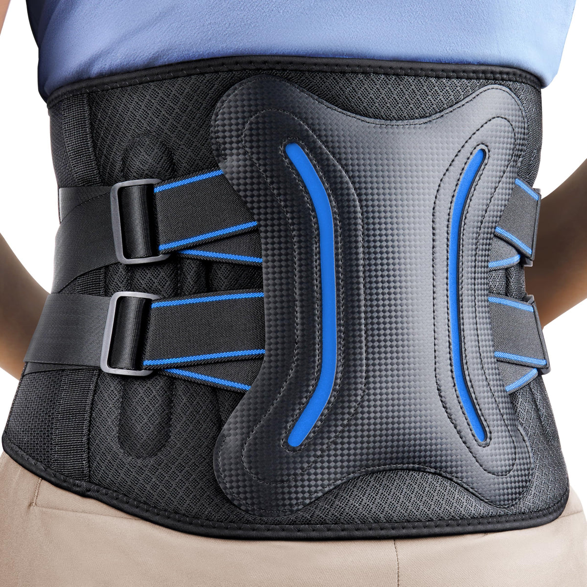 FEATOL Lower Back Brace with 5 Reinforced Stays for Women and Men, Adjustable Snug-Fit Lumbar Support Belt for Work, Size L, Waist 34.3-38inches