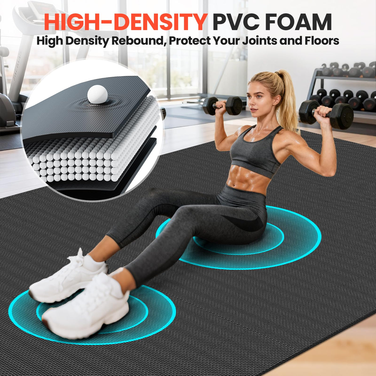 Stepwaver Extra Large Exercise Mat, 8'x6' (7mm) Extra Thick Workout Mats for Home Gym Flooring, Non-Slip, Ultra Durable, High-Density Gym Mat for Cardio,Yoga, Jump Rope, MMA, Weights - Black