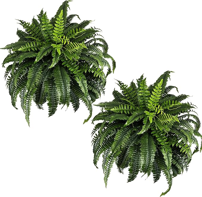 Giant Artificial Boston Ferns for Outdoors Large – UV Resistant Lifelike Faux Fern, Realistic Silk Greenery Plants Large Office, Home Decor, 2pack 88 Branches, 48 Inch Fake Fern Natural Green