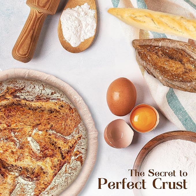 Bread Proofing Baskets for Sourdough Bread Baking - Set of 2 9" Round Banneton Baskets with Liners, Made of Finest Indonesian Rattan - Bake Perfect Artisan Bread Loaves at Home Like a Pro