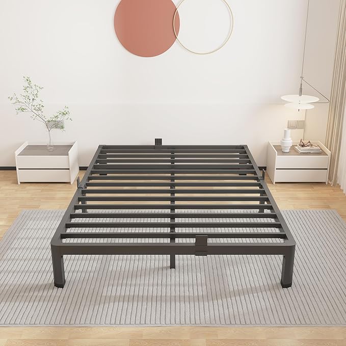 ROIL 7 inch Full Size Bed Frame with Round Corner Legs Mattress Retainers 3500LBS Heavy Duty Steel Slats No Box Spring Needed Platform Noise-Free Easy Assembly