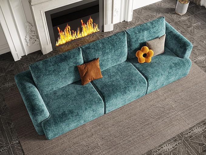 EASE MOOSE Boneless Couch for Living Room, Sectional Cloud Sofa, Modular Cloud Couch, 3-Seater Deep Seat Sofas with Pillow for Bedroom, Apartment, No Assembly Required, Chenille (Blue)