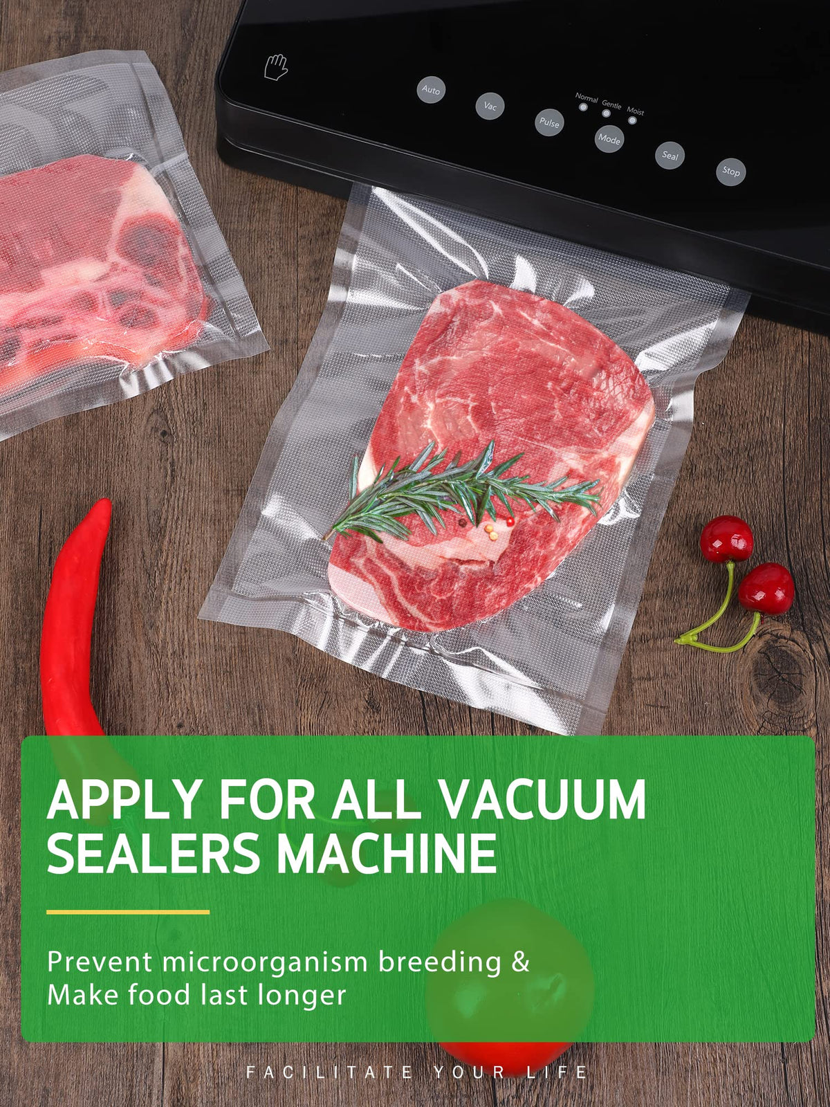 Syntus Vacuum Sealer Bags, 6 Pack 3 Rolls 11" x 20' and 3 Rolls 8" x 20' Commercial Grade BPA Free Bag Rolls, Food Vac Bags for Storage, Meal Prep or Sous Vide