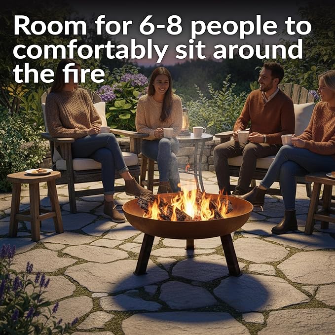 Sunnydaze 30-Inch Cast Iron Heavy-Duty Fire Pit for Outside - Wood-Burning Outdoor Fire Pit Bowl with Handles - Oxidized Finish