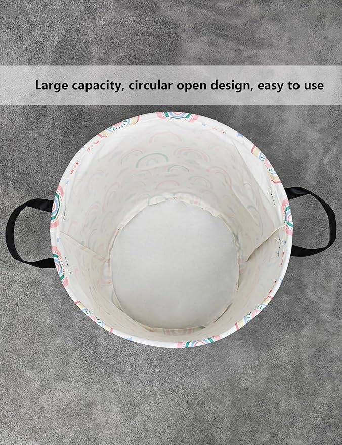 QUEENLALA Large Storage Basket,Laundry Hamper/Bathroom/Home Decor/Collapsible Round Storage Bin,Boys and Girls Hamper/Boxes/Clothing（Round-Rainbow）