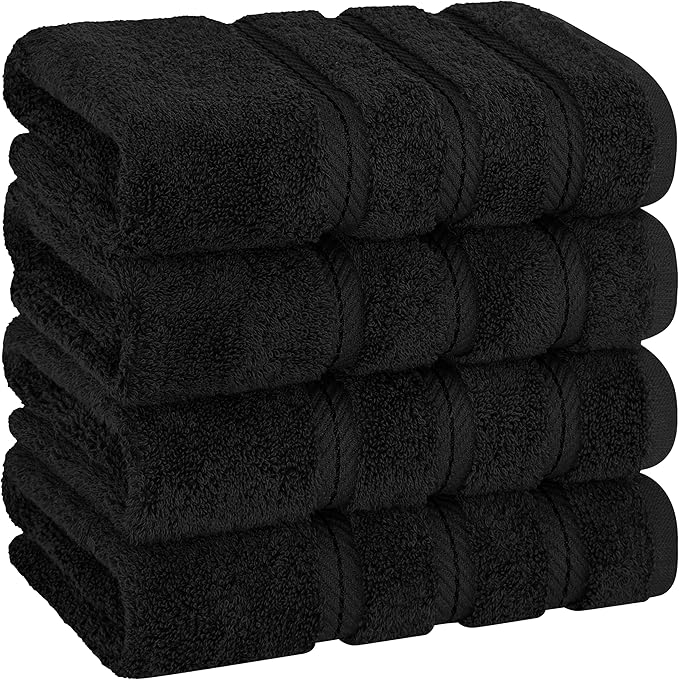 American Soft Linen Luxury Hand Towels for Bathroom, 600 GSM 100% Cotton Turkish 4 Piece Hand Towel Set, 600 GSM Hand Face Towels for Kitchen, Black Hand Towels