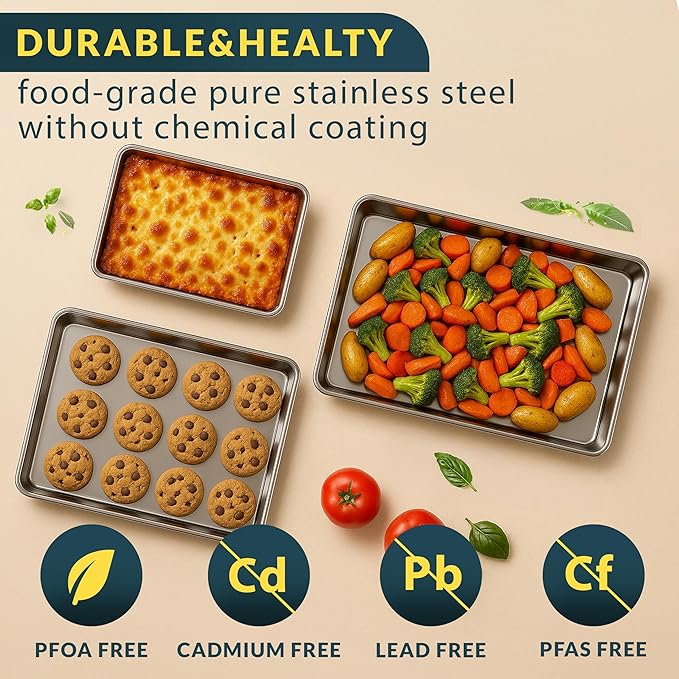 Stainless Steel Cookie Sheet Set of 3, 9/12/16" Baking Sheet Pans