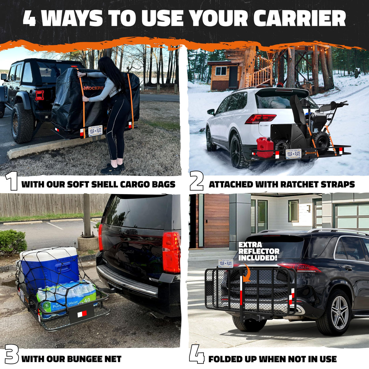 Mockins 60"x24"x6" Heavy Duty Trailer Hitch Cargo Carrier w/ 500 Lbs. Cap
