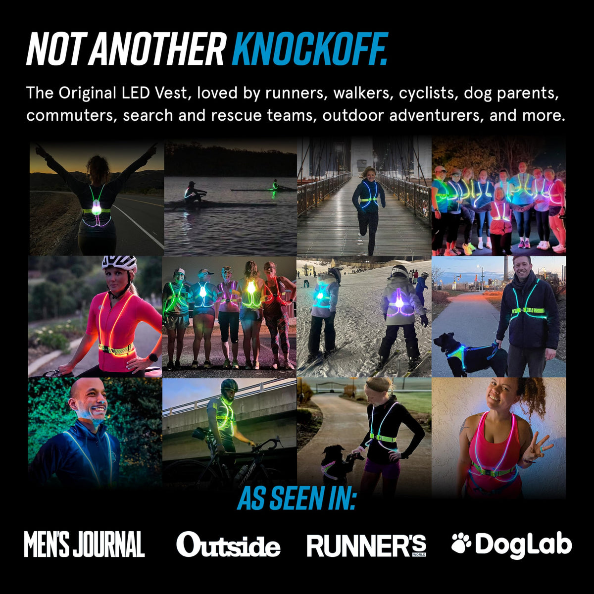 noxgear Tracer2 Multicolor Light Up and Reflective Running Vest with 500 Lumen Chest Light | Adjustable Fit, Rechargeable, Waterproof | Running Lights for Runners and Walkers |(Size: Small)