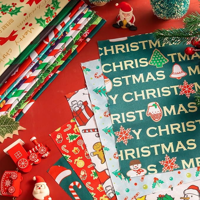 Shimeyao 60 Pieces Christmas Fabric Bundles Sewing Quilting Snowman Santa Elk Snowflake Print Fat Quarters Squares Fabric for Patchwork Sewing DIY Crafts Christmas Party Supplies, 7.87 x 7.87 Inch