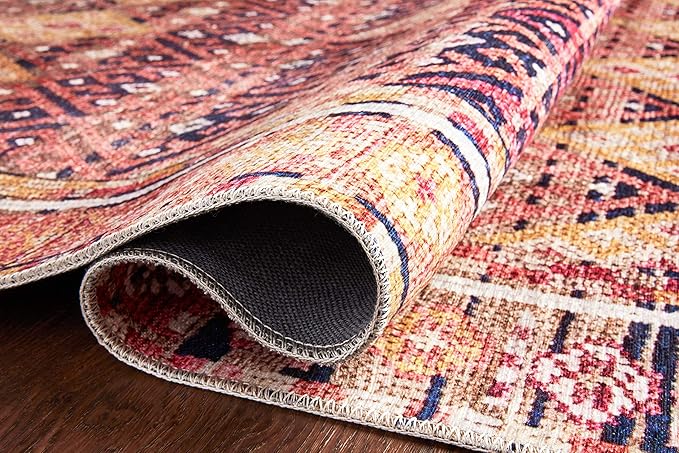Loloi Layla Collection LAY-15 Magenta/Multi 2'-0" x 5'-0" .13" Thick Accent Rug, Soft, Durable, Vintage Inspired, Distressed, Low Pile, Non-Shedding, Easy Clean, Printed, Living Room Rug