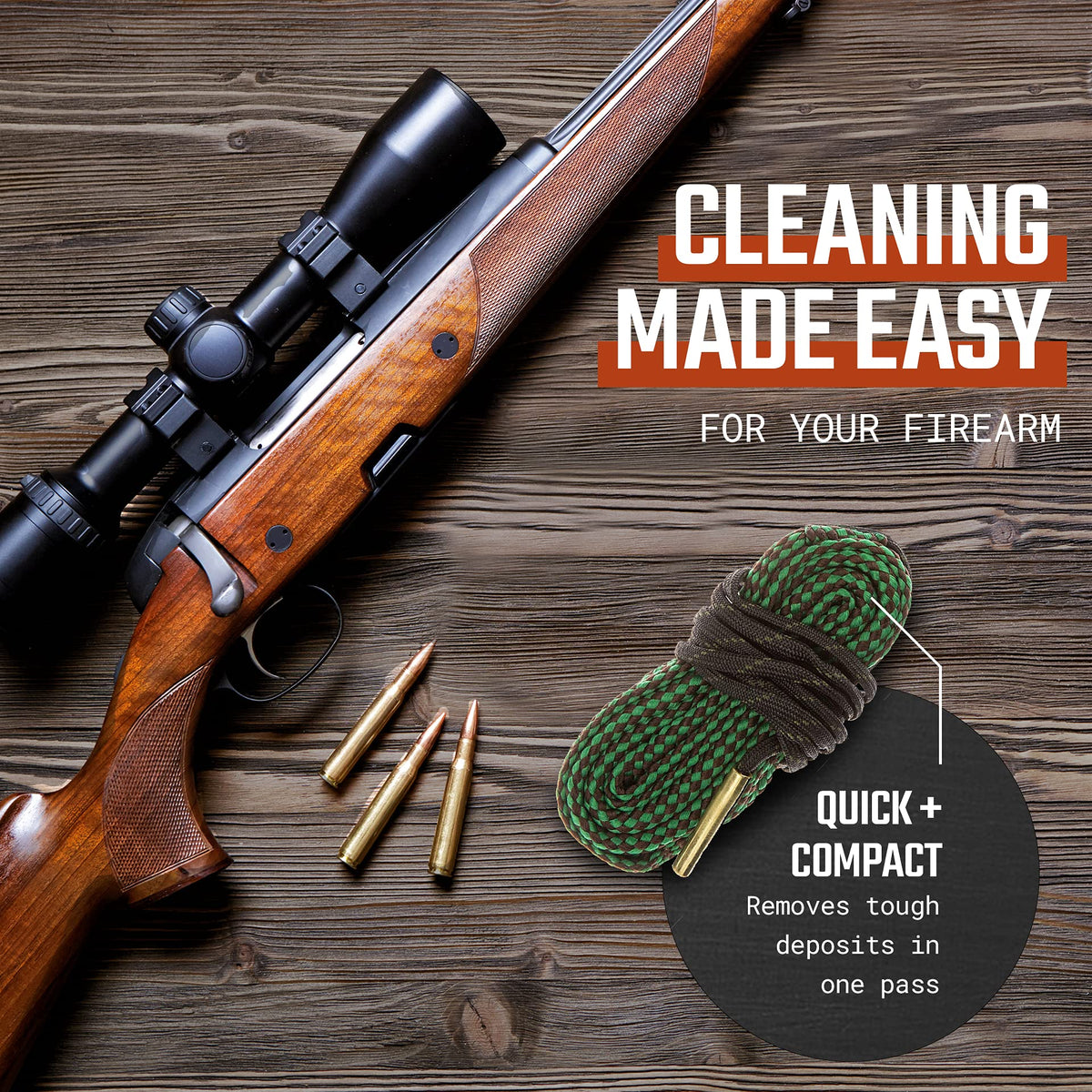 Ultimate Rifle Build Gun Snake - Reusable and Compact Gun Cleaning Rope (B24: .308, 30-30, 30-06.300.303, 7.62mm)