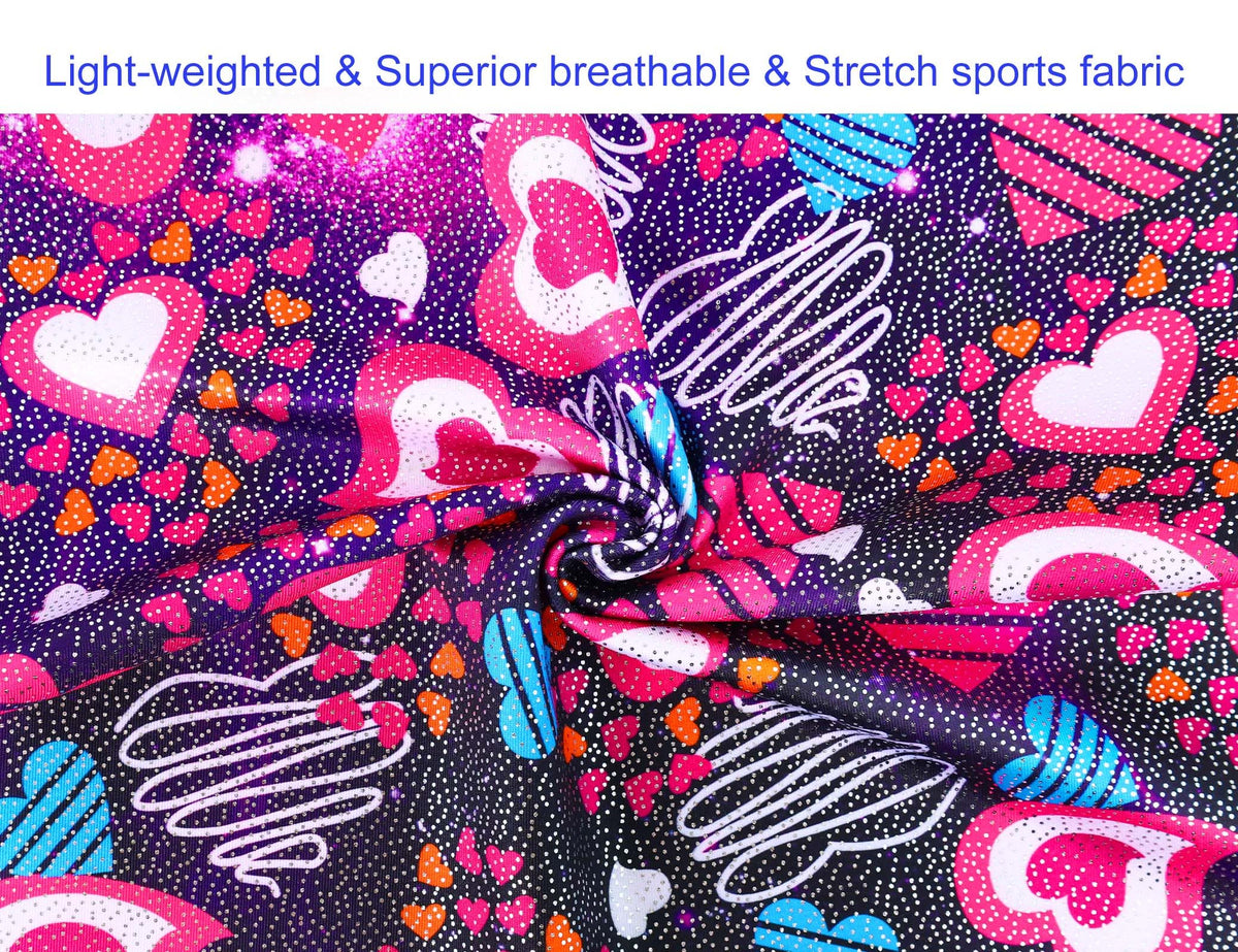 Domusgo Girls Gymnastics Leotards Size 7-8 Years Sparkle Heart Love Biketard with Shorts Fitted Ballet Outfits